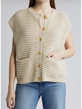 Cream Knit Button-Front Sweater Vest
